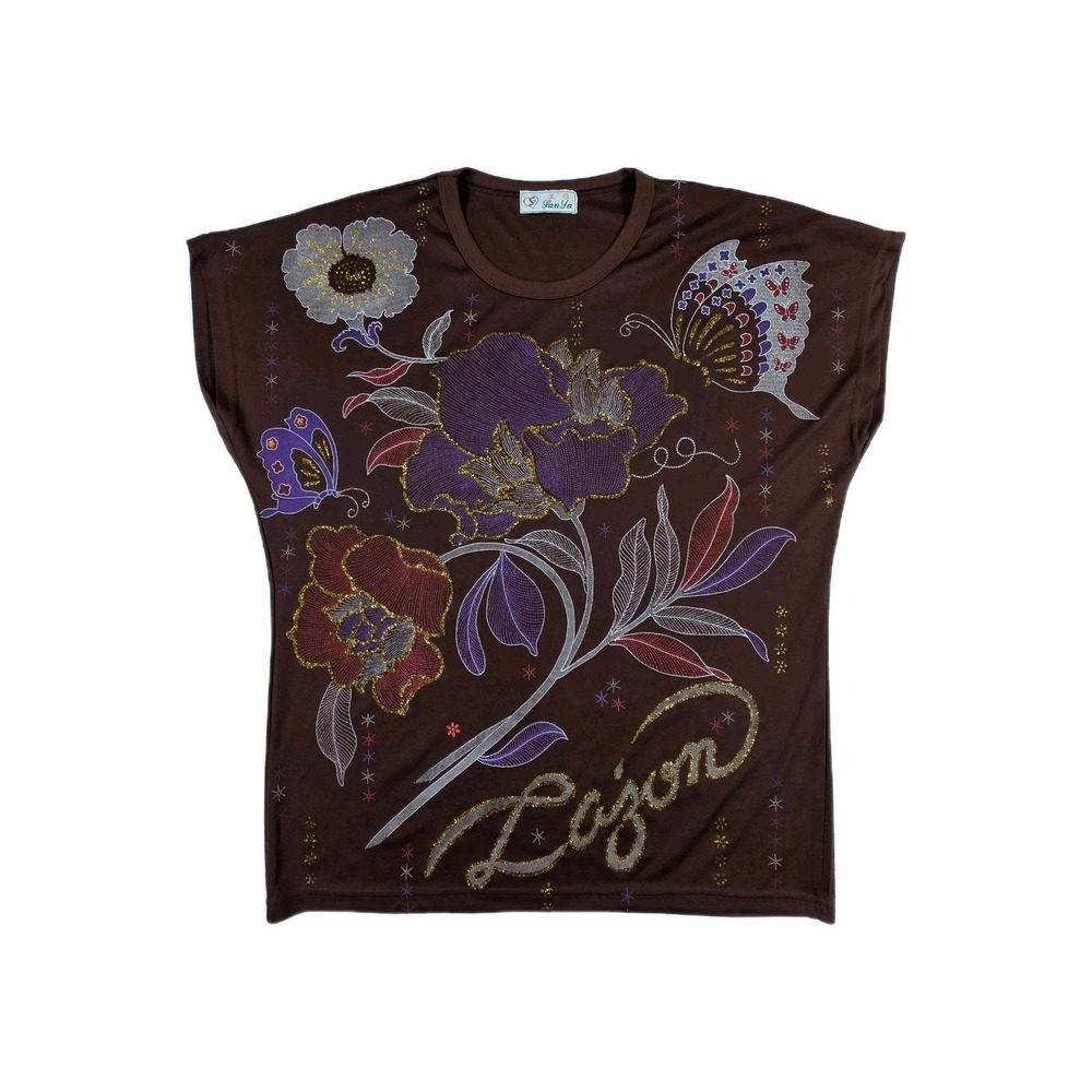LAN YA LAJON WOMENS TSHIRT BROWN FLORAL CHINA